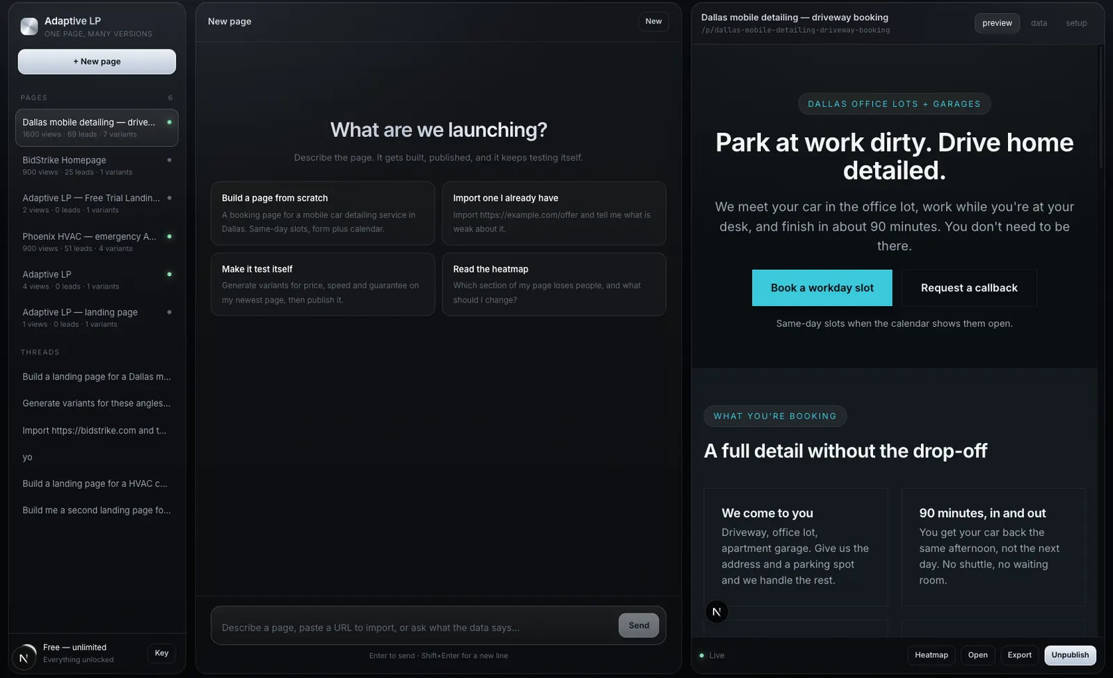 Full preview of a landing page built in Pagetive